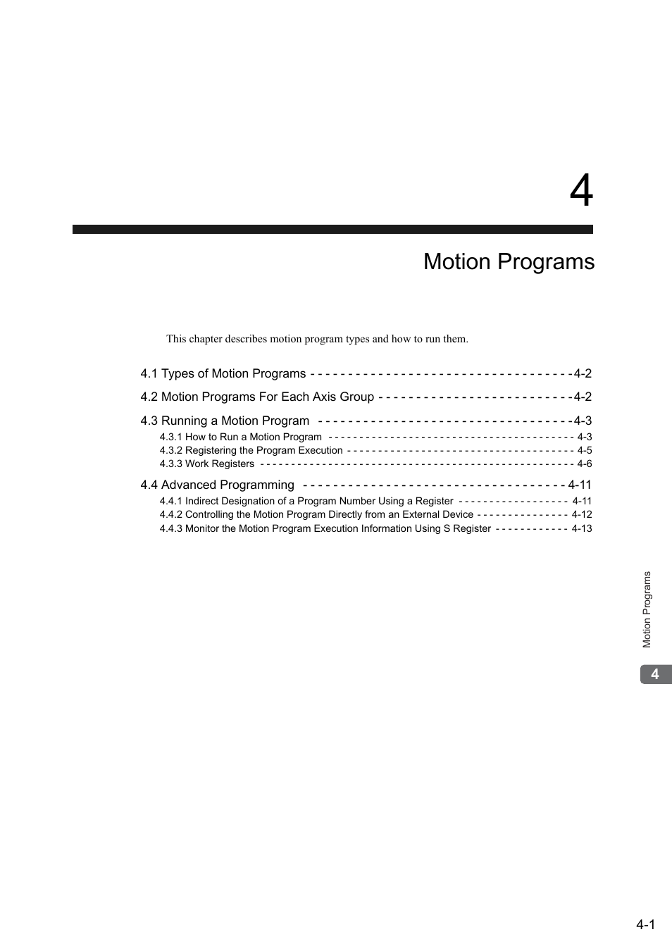 4 motion programs, Motion programs | Yaskawa MP2000 Series: User's Manual for Motion Programming User Manual | Page 53 / 356