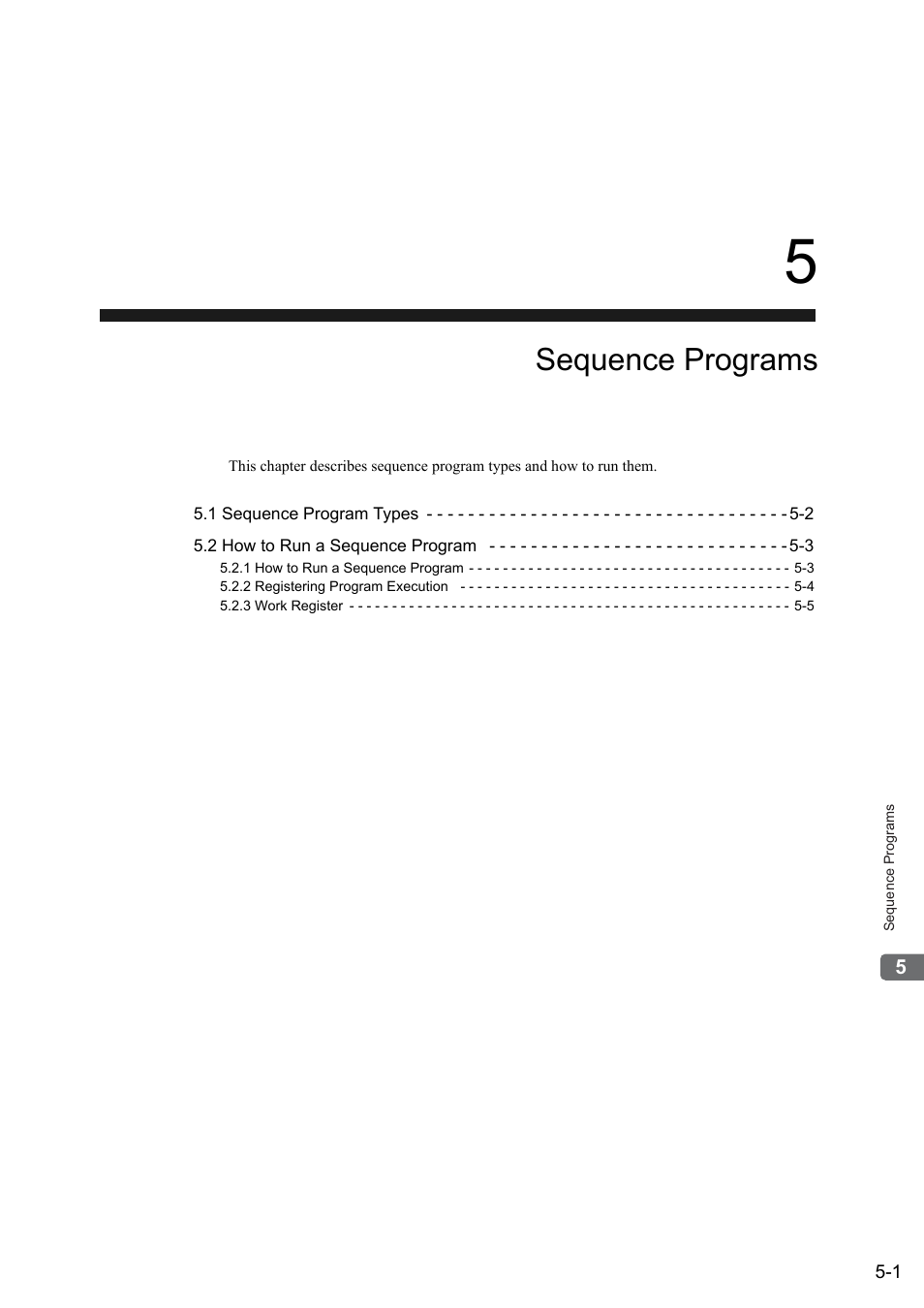 5 sequence programs, Sequence programs | Yaskawa MP2000 Series: User's Manual for Motion Programming User Manual | Page 68 / 356