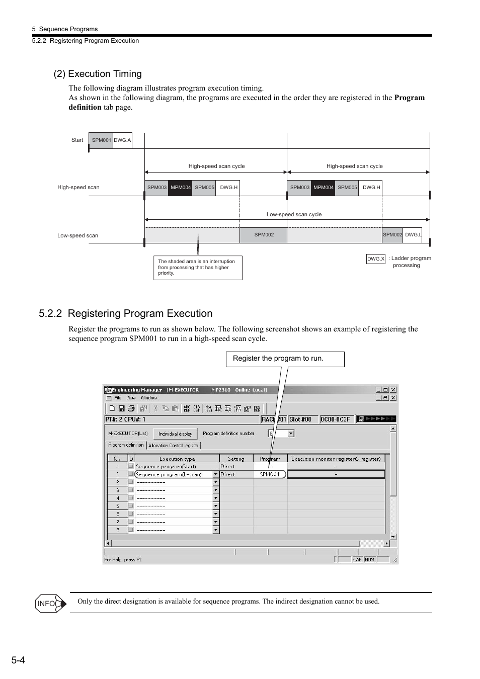 2) execution timing, 2 registering program execution, 4 (2) execution timing | Yaskawa MP2000 Series: User's Manual for Motion Programming User Manual | Page 71 / 356