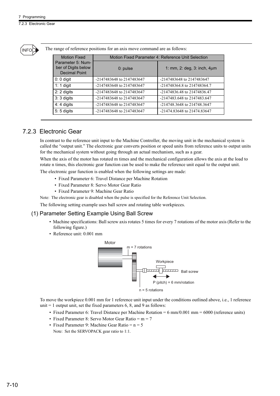 3 electronic gear, 1) parameter setting example using ball screw | Yaskawa MP2000 Series: User's Manual for Motion Programming User Manual | Page 98 / 356