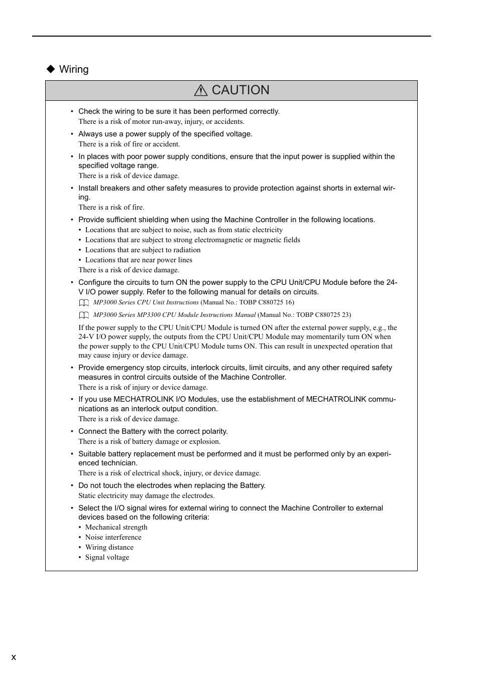 Caution, Wiring | Yaskawa MP3200 Troubleshooting Manual User Manual | Page 10 / 219