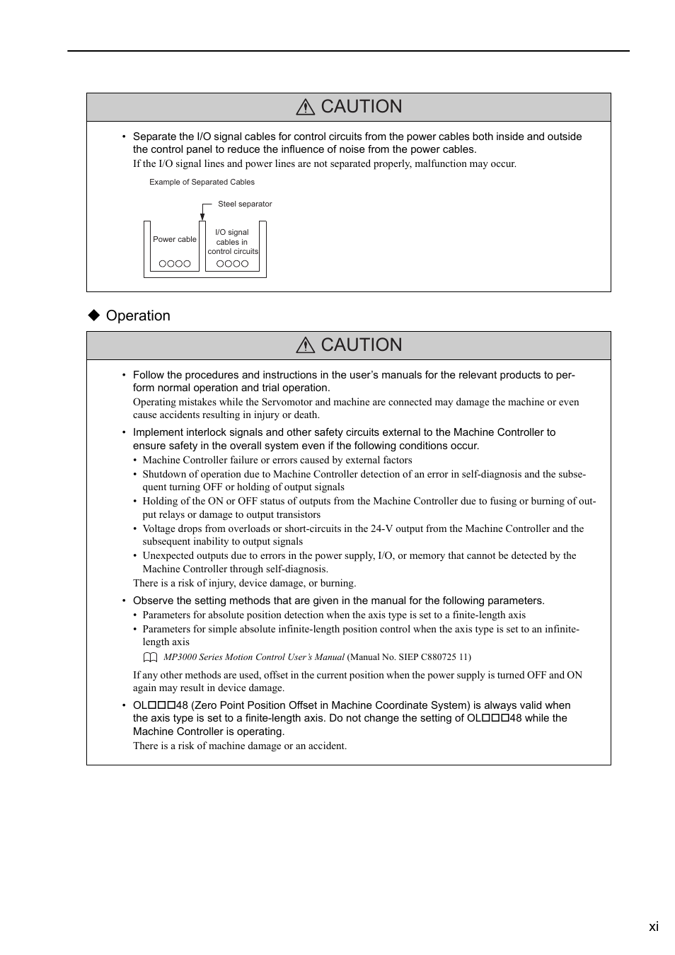 Caution, Operation | Yaskawa MP3200 Troubleshooting Manual User Manual | Page 11 / 219