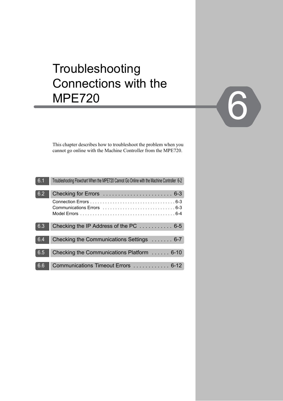 6 troubleshooting connections with the mpe720, Troubleshooting connections with the mpe720 | Yaskawa MP3200 Troubleshooting Manual User Manual | Page 115 / 219
