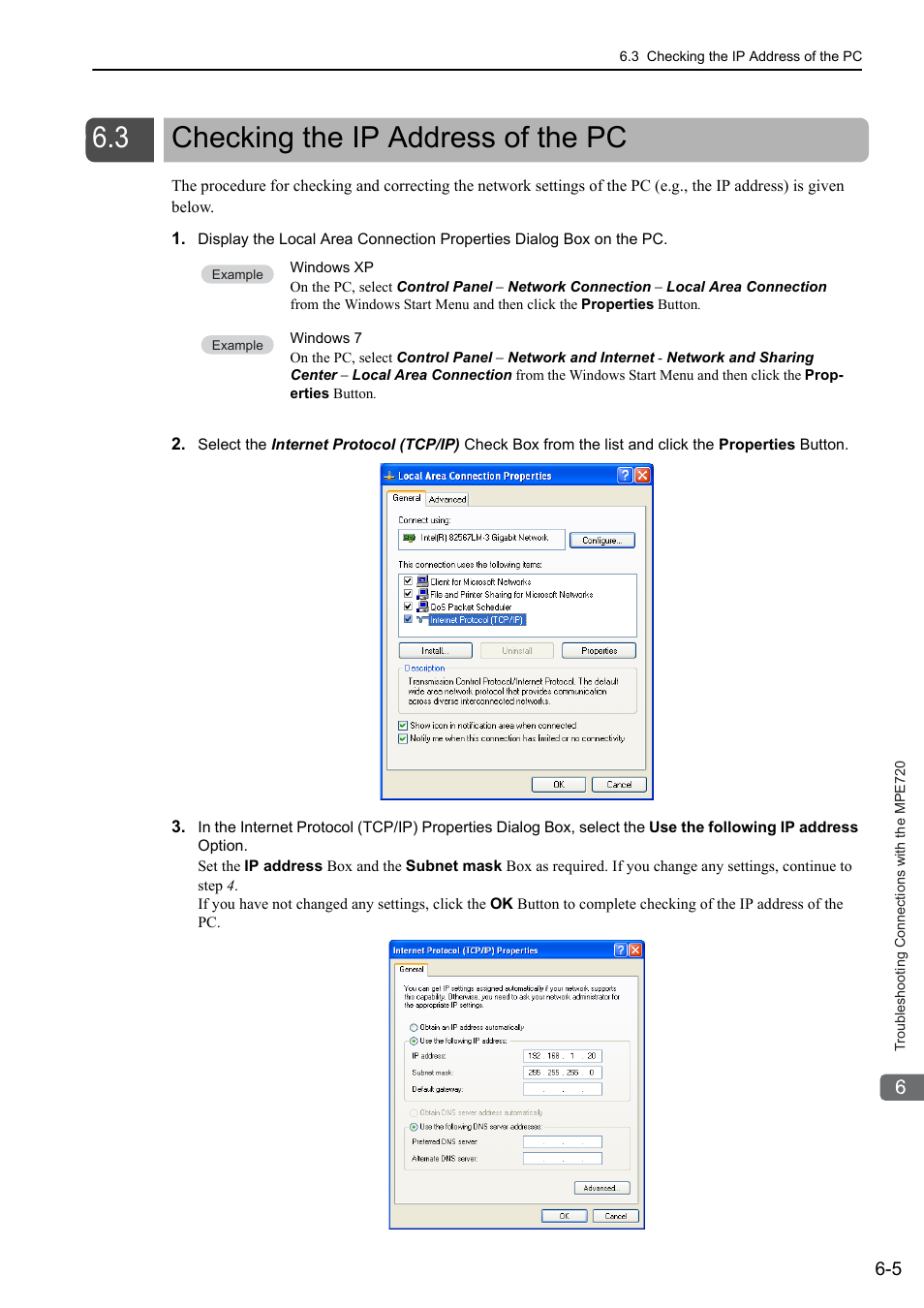 3 checking the ip address of the pc, Checking the ip address of the pc -5, 3 checking the ip address of | Yaskawa MP3200 Troubleshooting Manual User Manual | Page 119 / 219