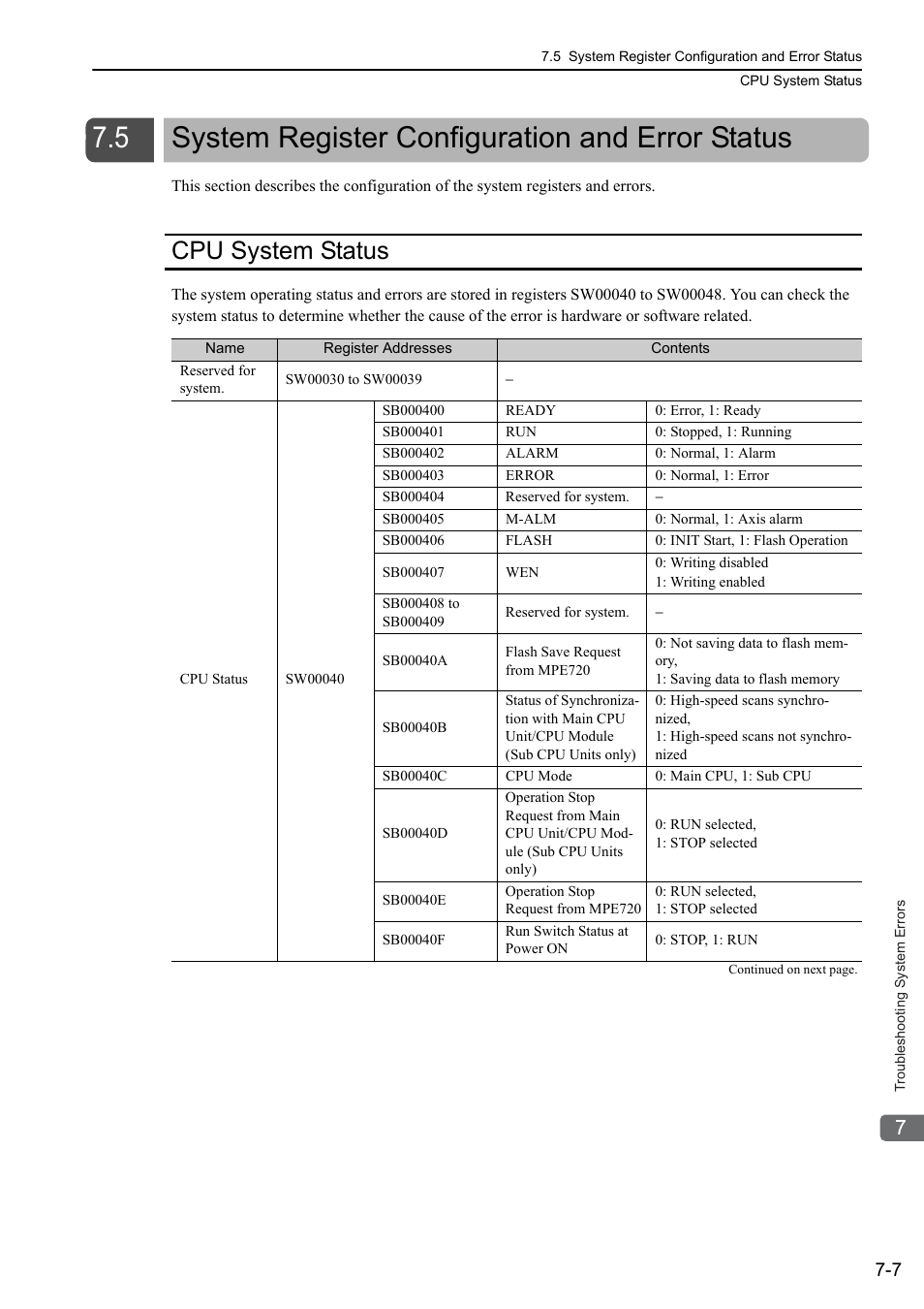 5 system register configuration and error status, Cpu system status, Cpu system status -7 | Yaskawa MP3200 Troubleshooting Manual User Manual | Page 133 / 219