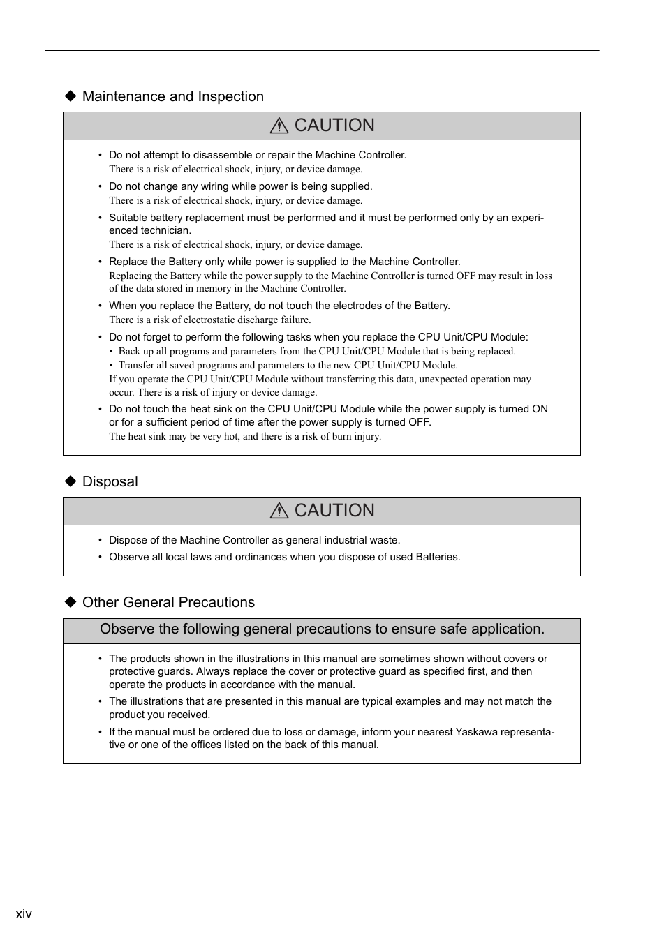 Caution | Yaskawa MP3200 Troubleshooting Manual User Manual | Page 14 / 219