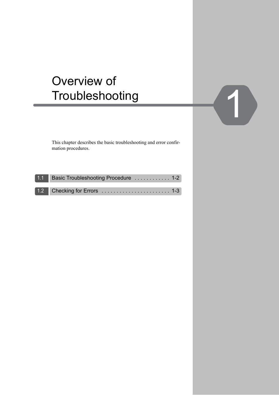 1 overview of troubleshooting, Overview of troubleshooting | Yaskawa MP3200 Troubleshooting Manual User Manual | Page 20 / 219