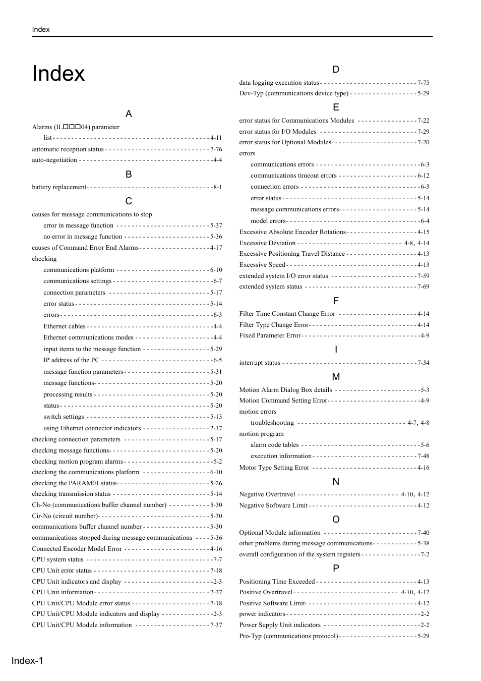 Index, Index-1 | Yaskawa MP3200 Troubleshooting Manual User Manual | Page 216 / 219