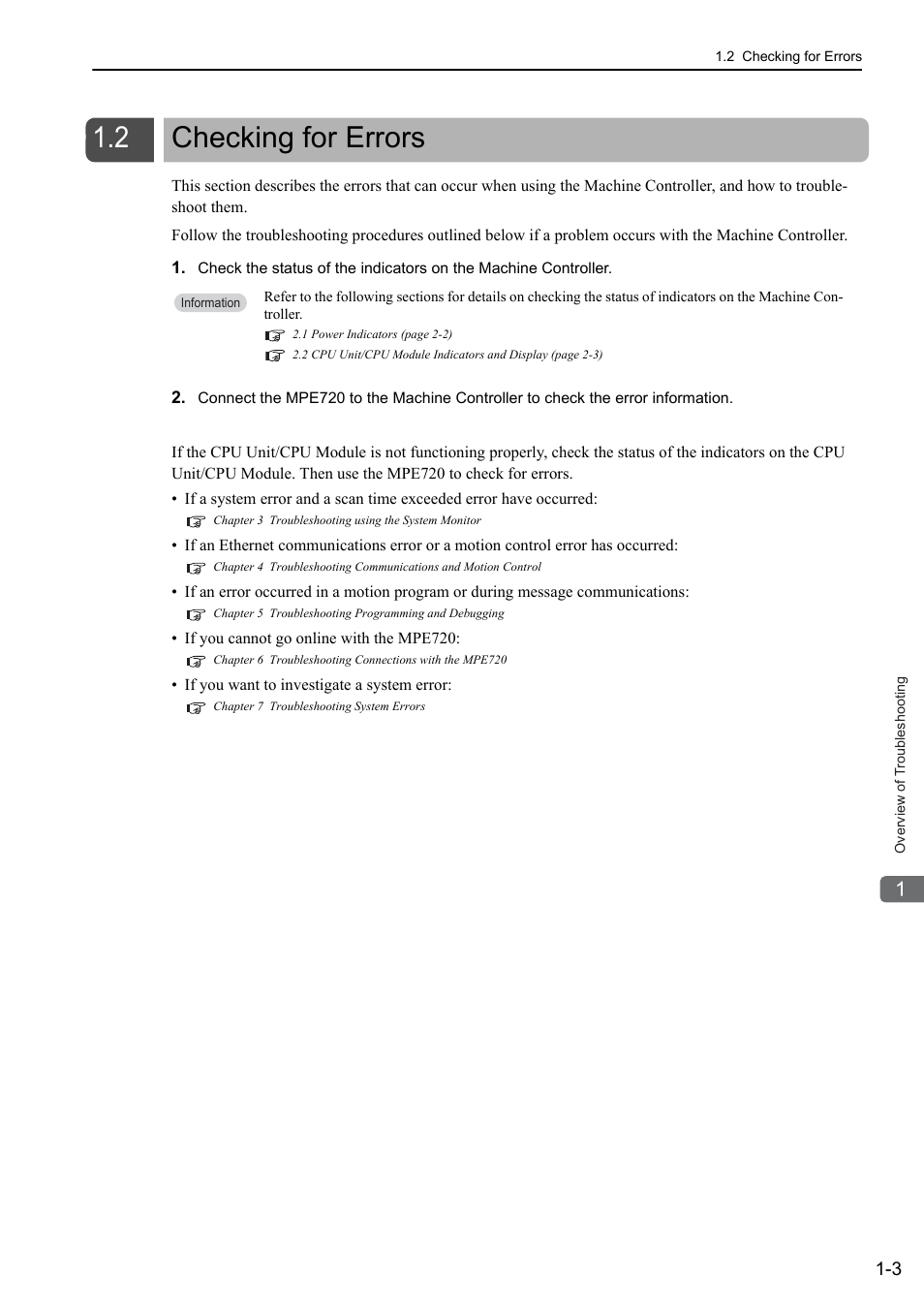 2 checking for errors, Checking for errors -3 | Yaskawa MP3200 Troubleshooting Manual User Manual | Page 22 / 219