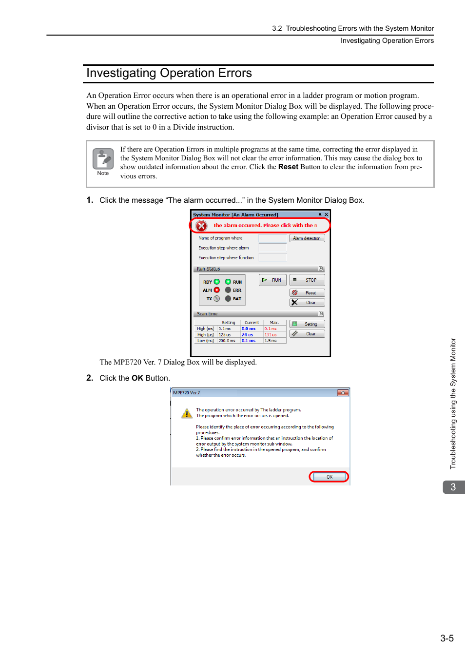 Investigating operation errors, Investigating operation errors -5 | Yaskawa MP3200 Troubleshooting Manual User Manual | Page 45 / 219