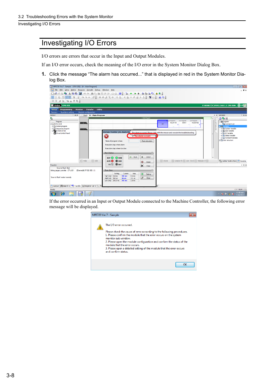 Investigating i/o errors, Investigating i/o errors -8 | Yaskawa MP3200 Troubleshooting Manual User Manual | Page 48 / 219