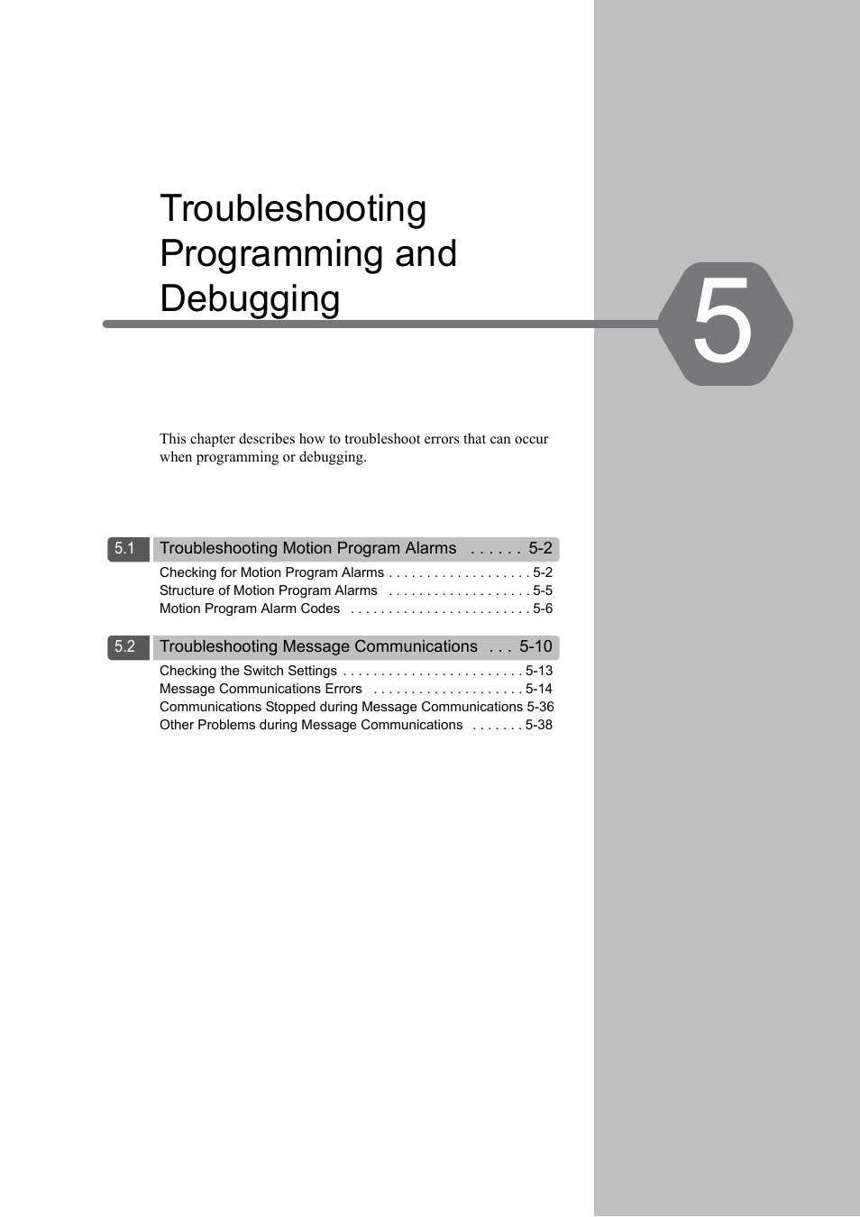 5 troubleshooting programming and debugging, Troubleshooting programming and debugging | Yaskawa MP3200 Troubleshooting Manual User Manual | Page 76 / 219