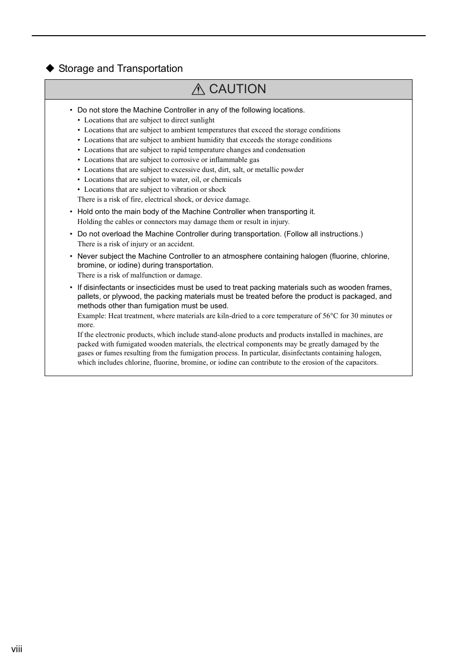 Caution, Storage and transportation | Yaskawa MP3200 Troubleshooting Manual User Manual | Page 8 / 219