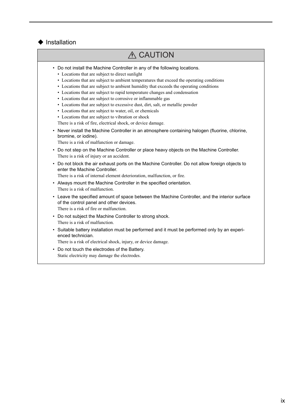Caution, Installation | Yaskawa MP3200 Troubleshooting Manual User Manual | Page 9 / 219