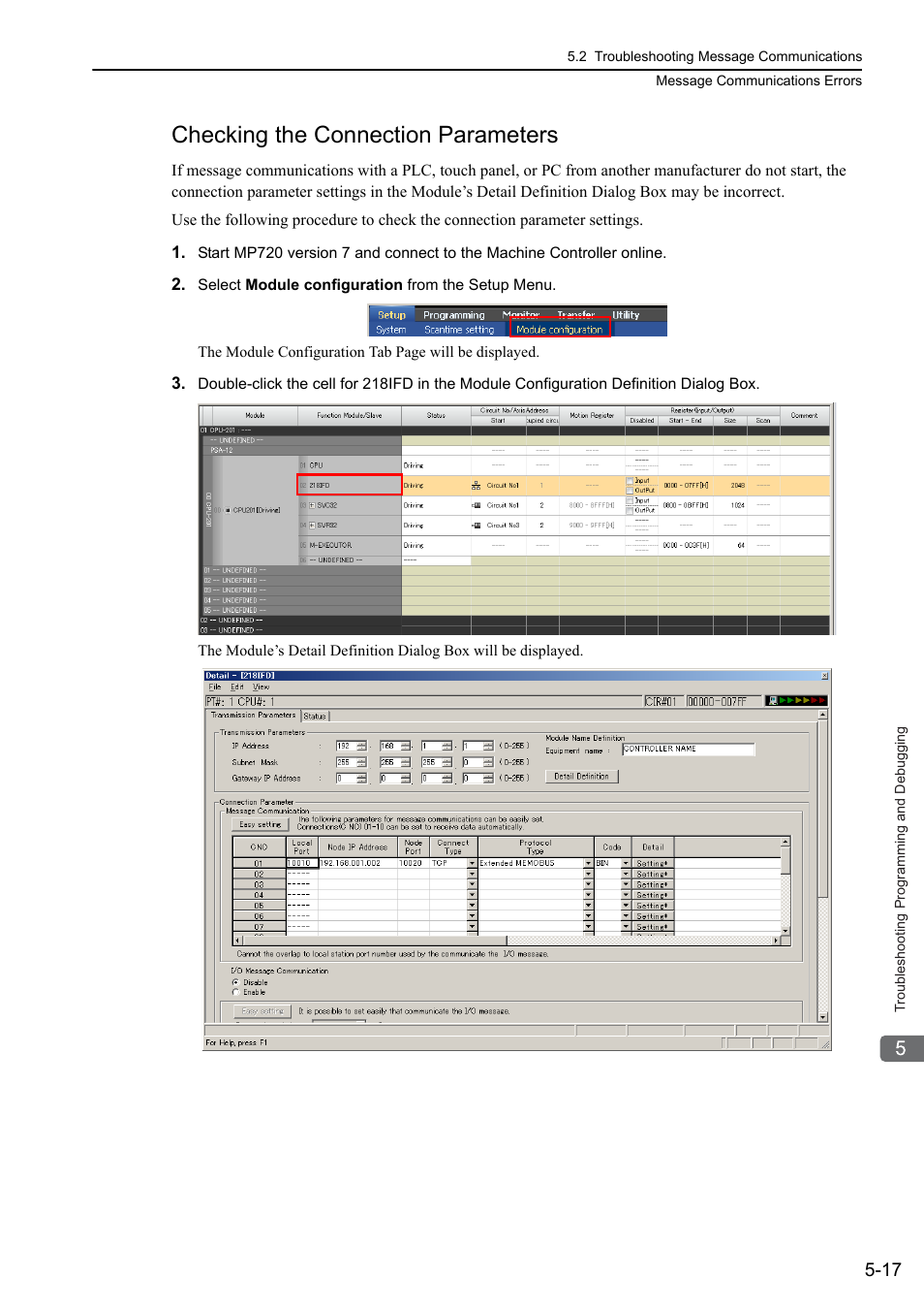 Checking the connection parameters | Yaskawa MP3200 Troubleshooting Manual User Manual | Page 92 / 219