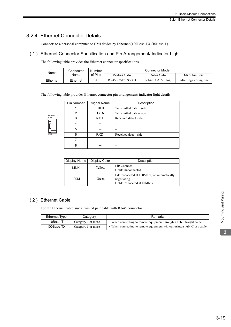 4 ethernet connector details, 2 ) ethernet cable | Yaskawa MP2300S Basic Module User Manual | Page 110 / 460