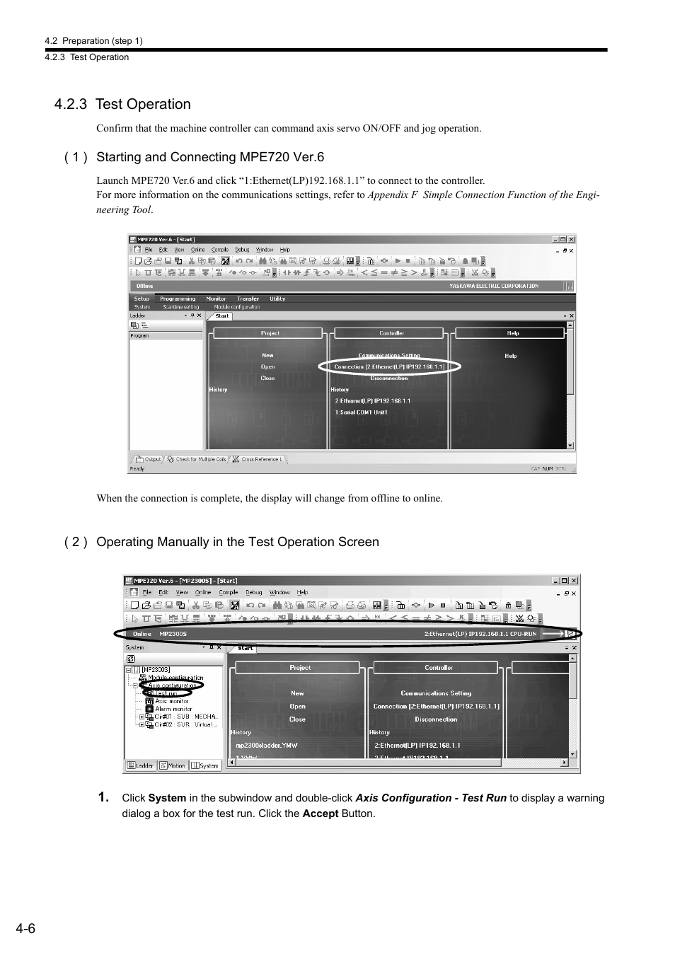 3 test operation | Yaskawa MP2300S Basic Module User Manual | Page 122 / 460
