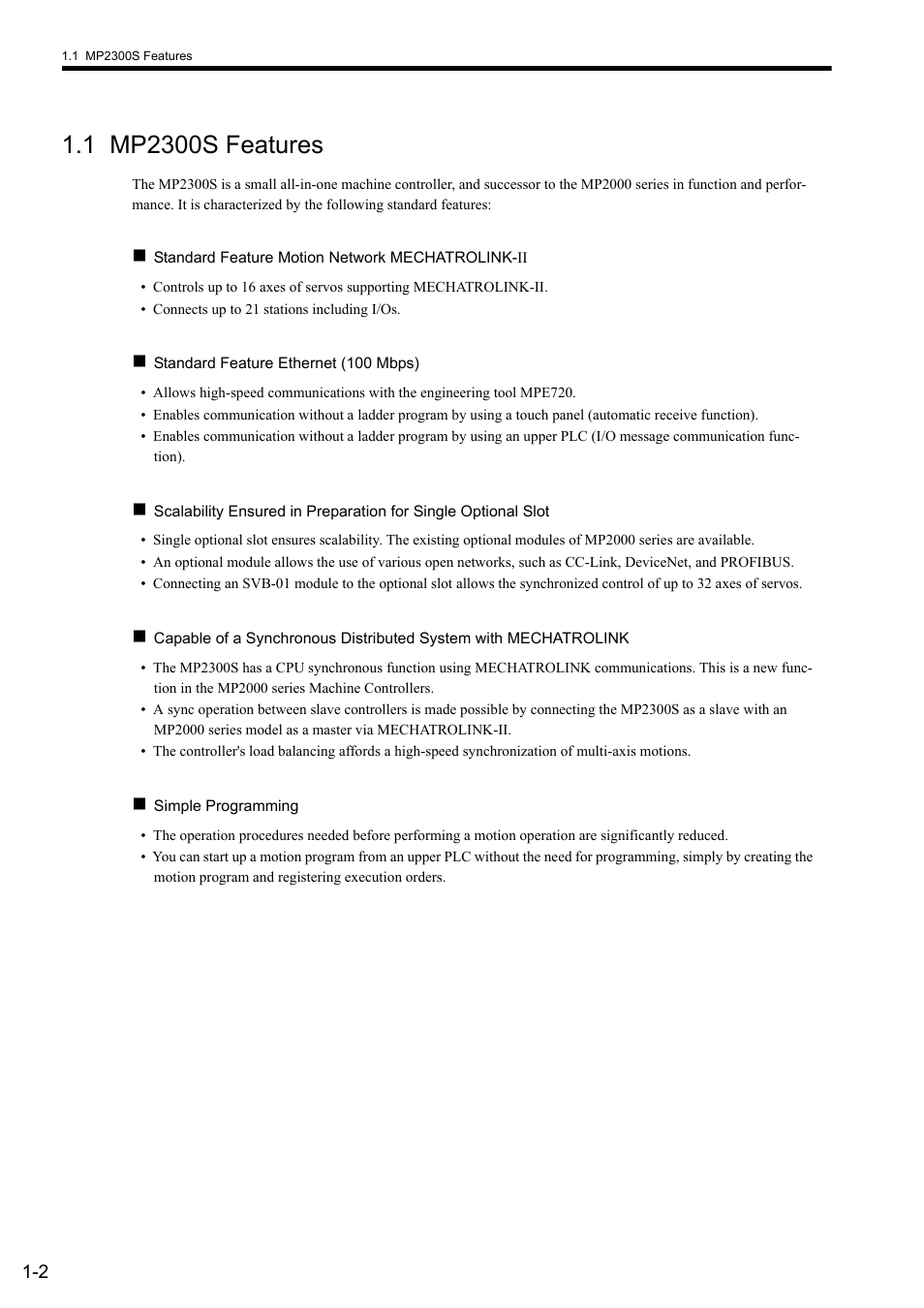 1 mp2300s features | Yaskawa MP2300S Basic Module User Manual | Page 18 / 460