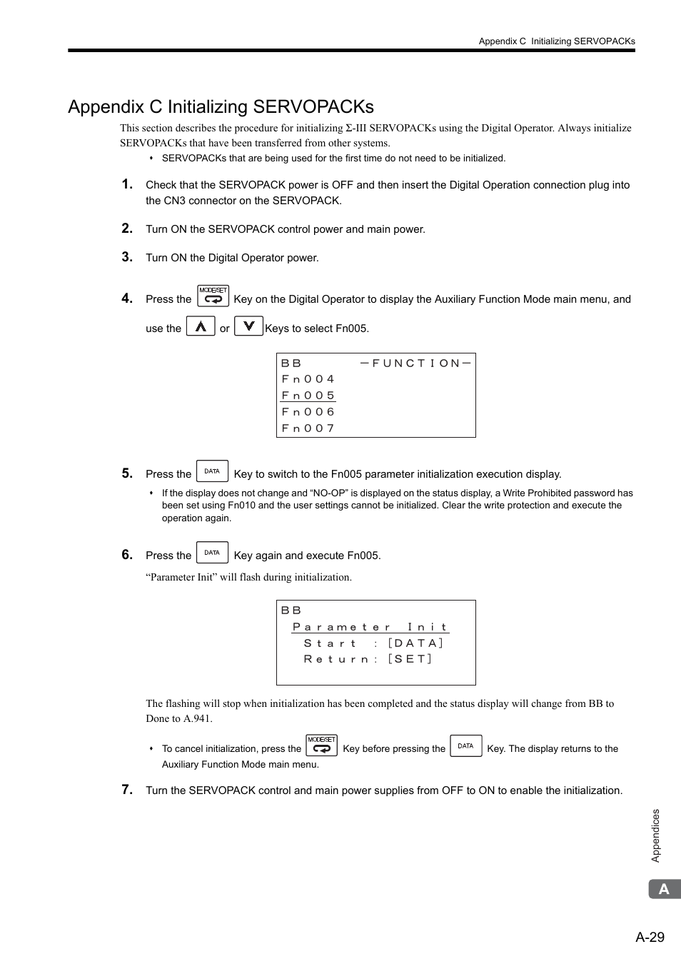 Appendix c initializing servopacks, A-29 | Yaskawa MP2300S Basic Module User Manual | Page 351 / 460