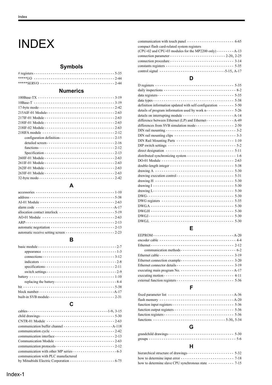 Index, Symbols, Numerics | Index-1 | Yaskawa MP2300S Basic Module User Manual | Page 456 / 460