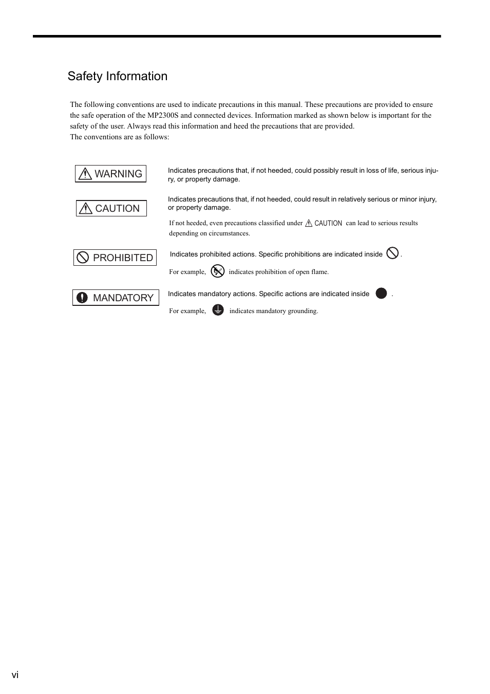 Safety information, Warning, Caution | Prohibited mandatory | Yaskawa MP2300S Basic Module User Manual | Page 6 / 460