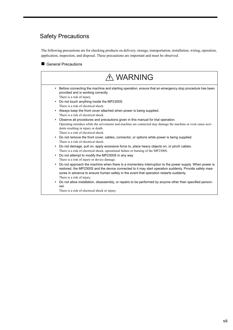 Safety precautions, Warning | Yaskawa MP2300S Basic Module User Manual | Page 7 / 460