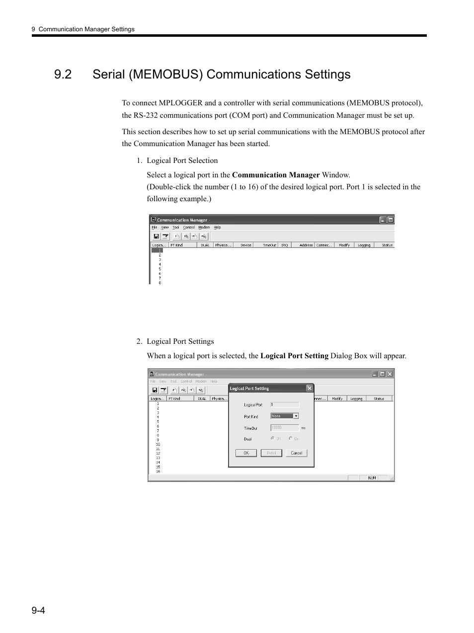 2 serial (memobus) communications settings | Yaskawa MP900 Series MPLOGGER User Manual | Page 106 / 126