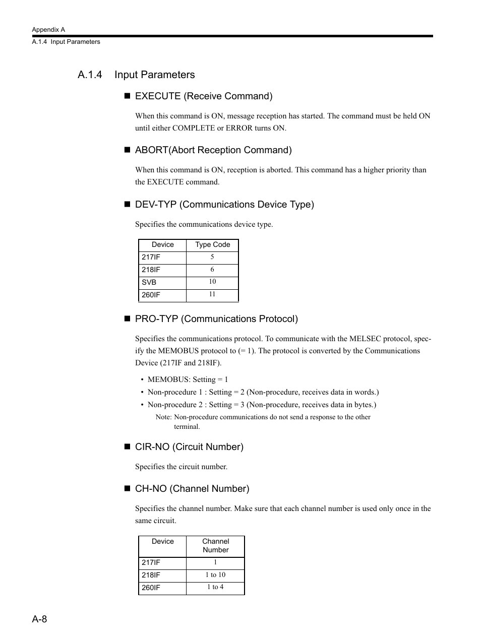 A.1.4 input parameters | Yaskawa MP900 Series MPLOGGER User Manual | Page 123 / 126