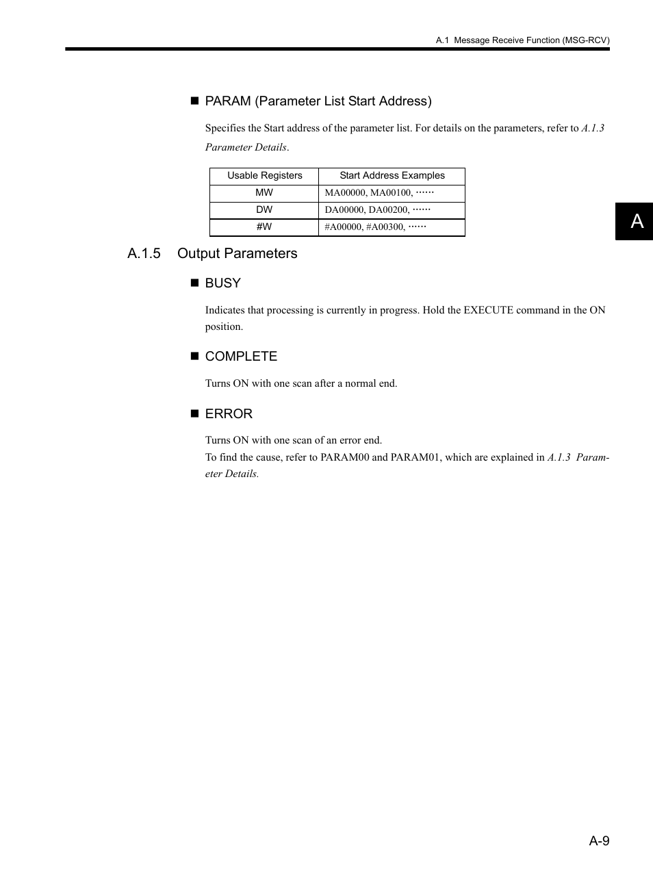 A.1.5 output parameters | Yaskawa MP900 Series MPLOGGER User Manual | Page 124 / 126