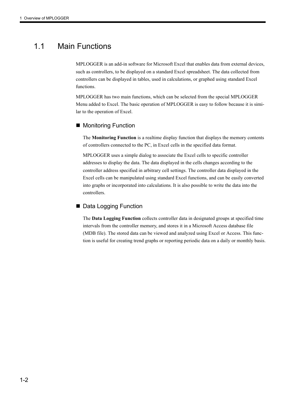 1 main functions | Yaskawa MP900 Series MPLOGGER User Manual | Page 14 / 126