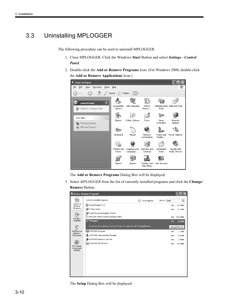 3 uninstalling mplogger | Yaskawa MP900 Series MPLOGGER User Manual | Page 28 / 126