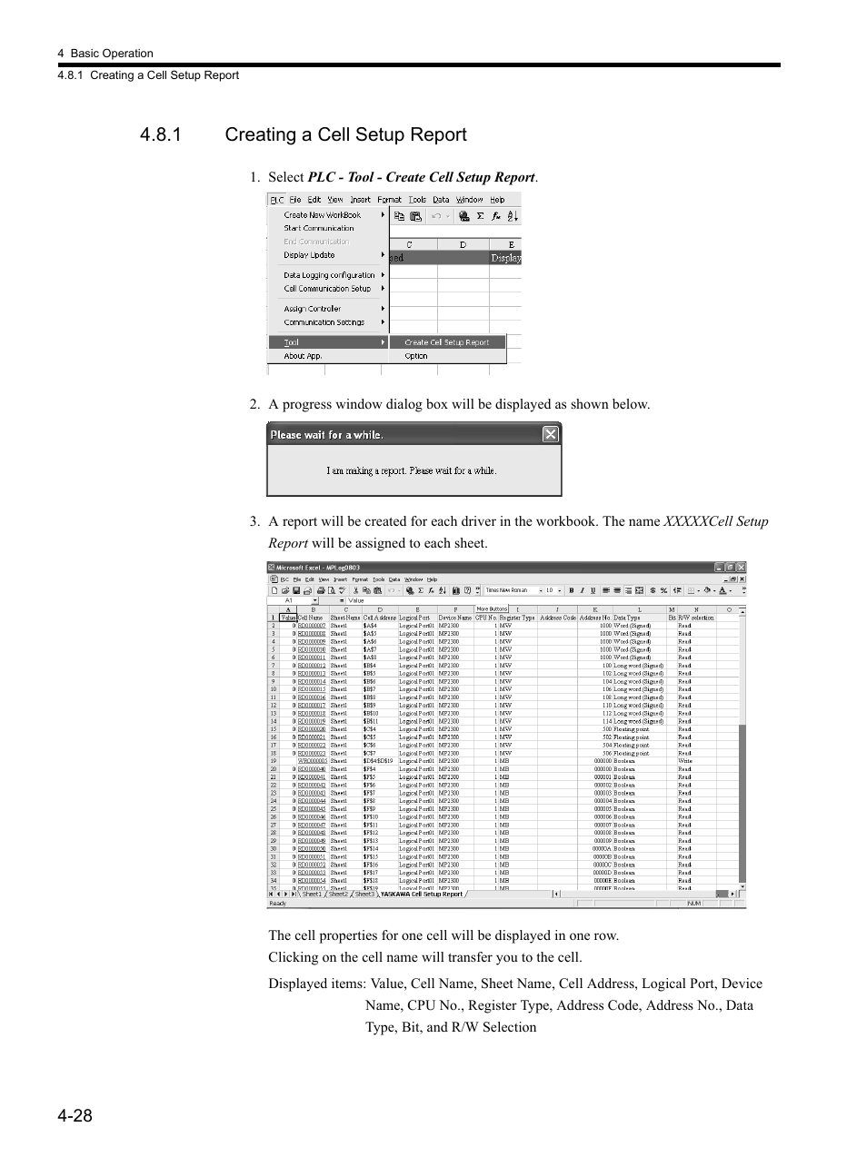 1 creating a cell setup report | Yaskawa MP900 Series MPLOGGER User Manual | Page 58 / 126