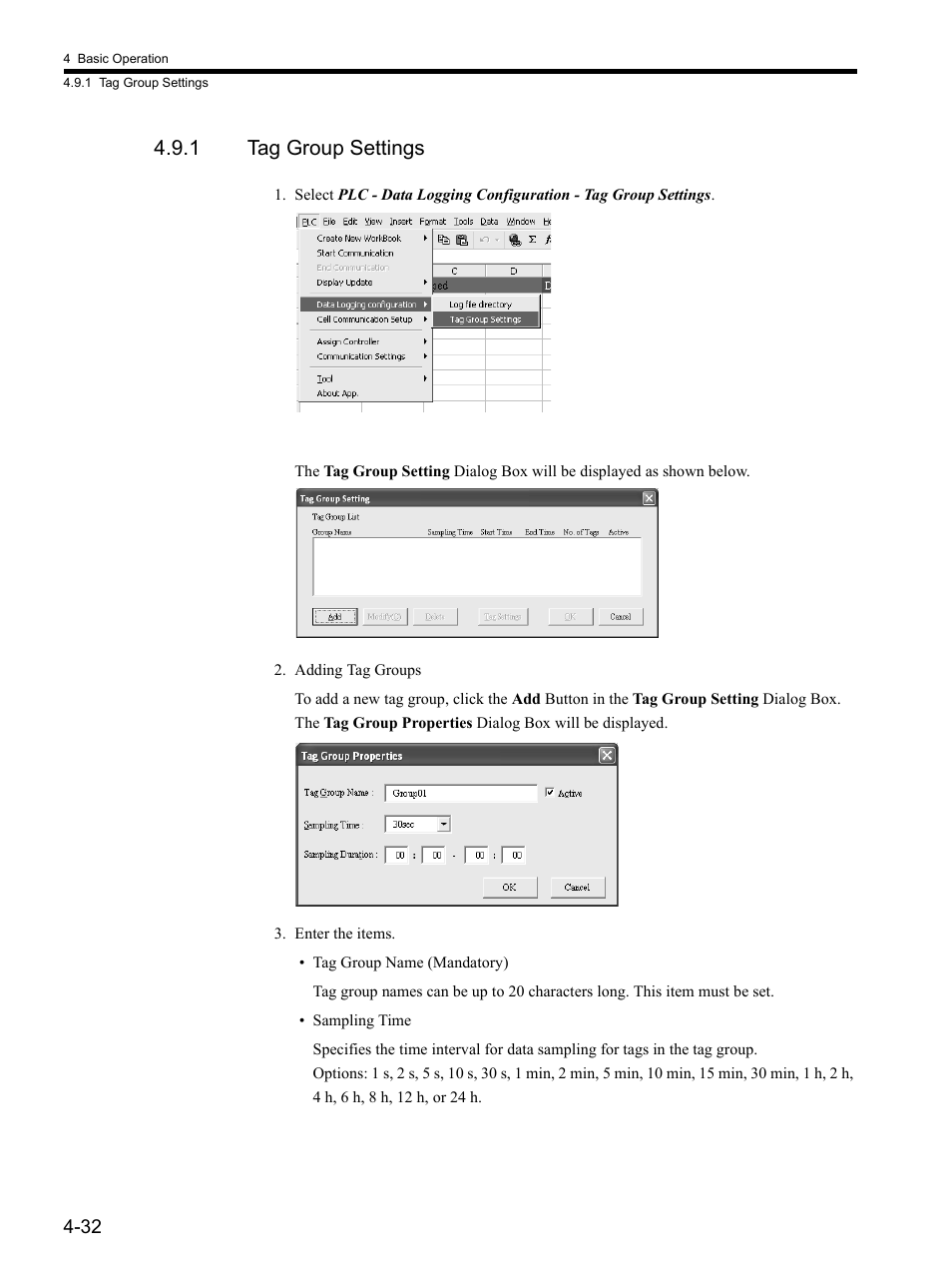 1 tag group settings | Yaskawa MP900 Series MPLOGGER User Manual | Page 62 / 126