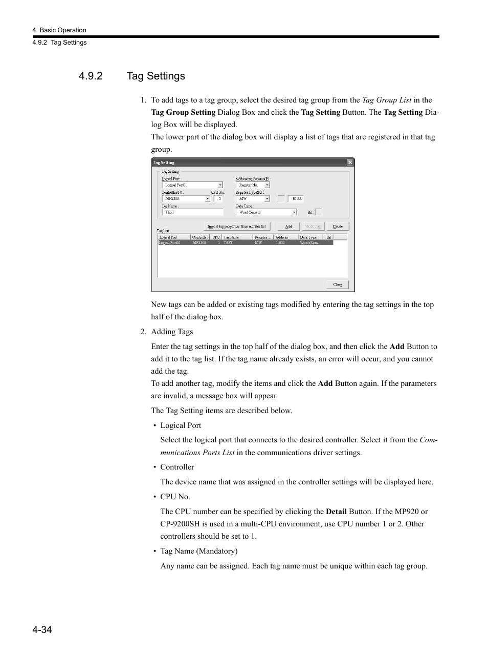 2 tag settings | Yaskawa MP900 Series MPLOGGER User Manual | Page 64 / 126