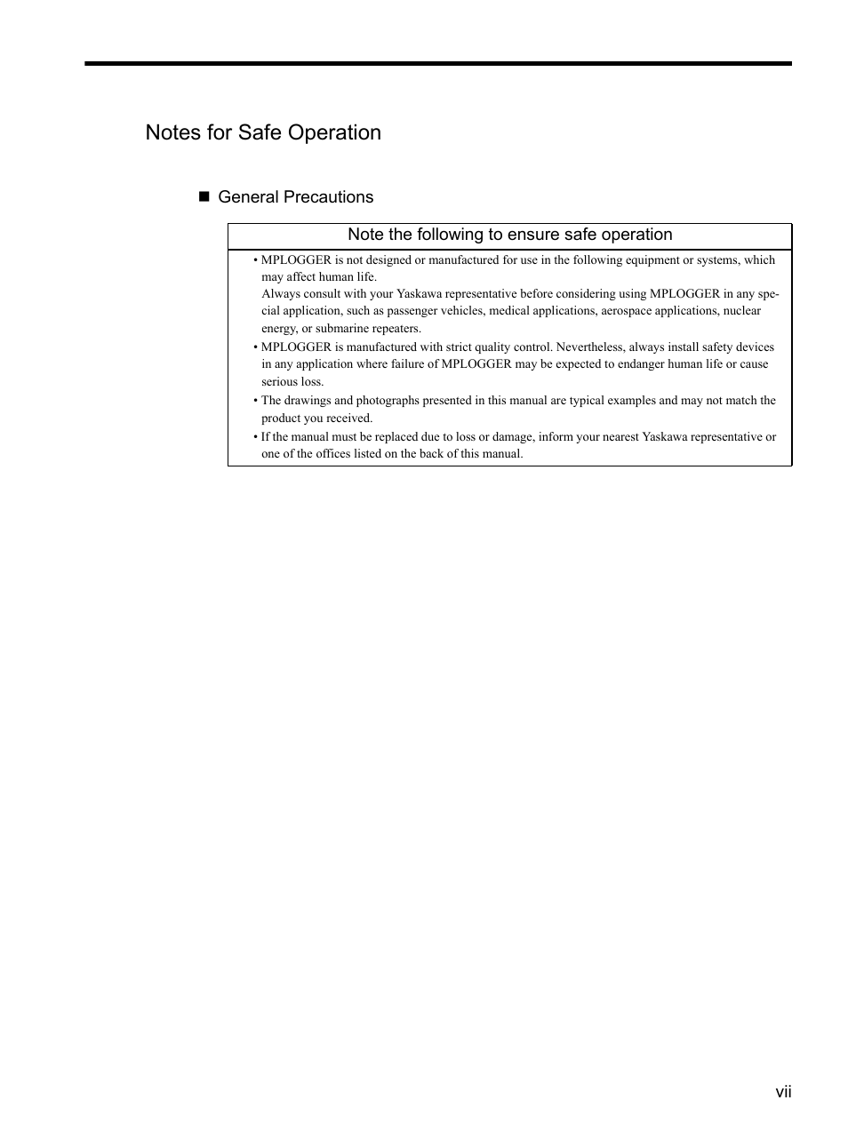 Notes for safe operation | Yaskawa MP900 Series MPLOGGER User Manual | Page 7 / 126