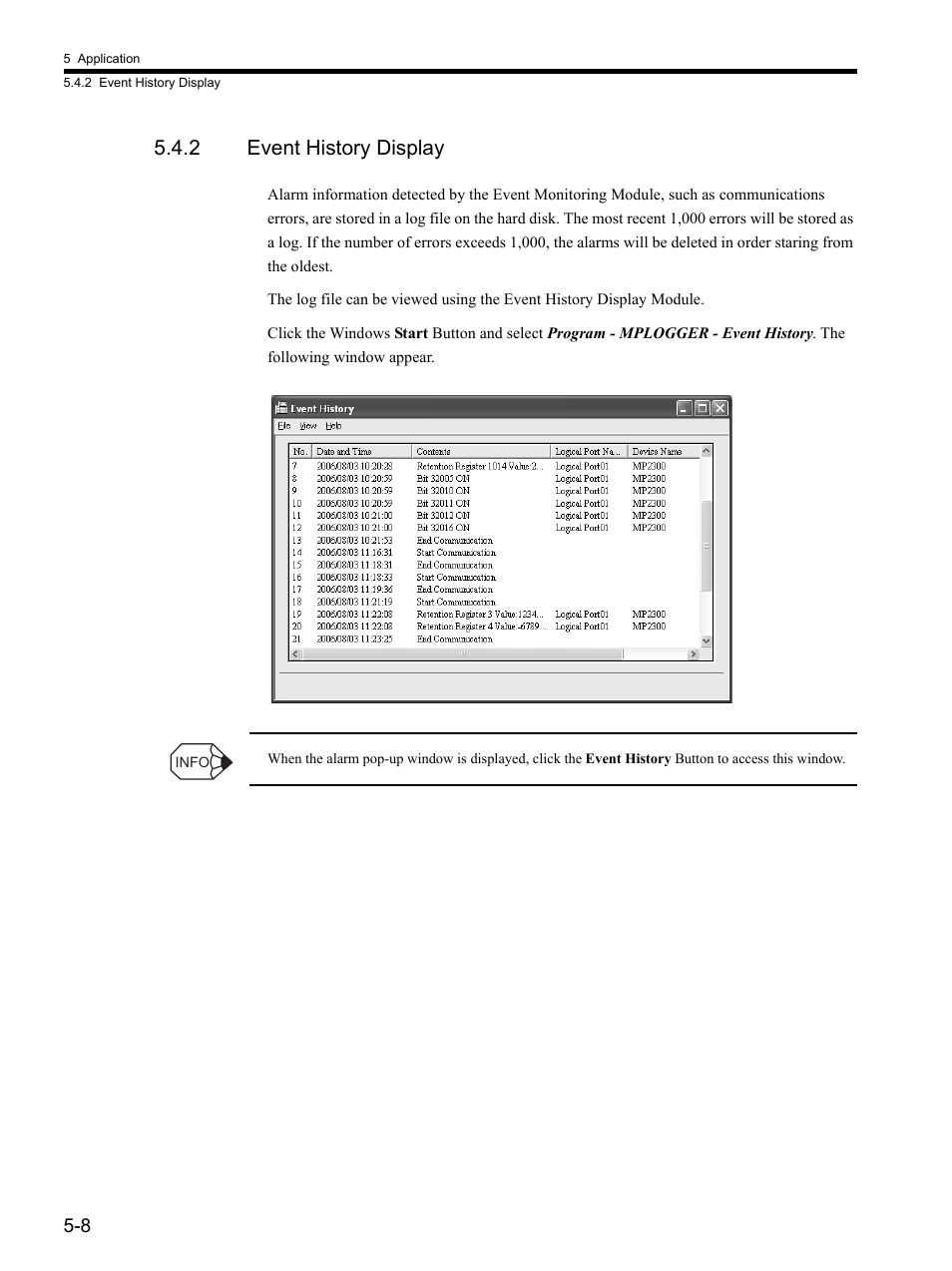 2 event history display | Yaskawa MP900 Series MPLOGGER User Manual | Page 84 / 126