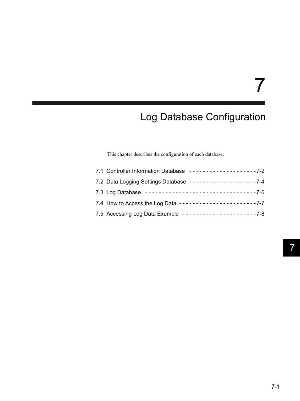 7 log database configuration, Log database configuration | Yaskawa MP900 Series MPLOGGER User Manual | Page 92 / 126