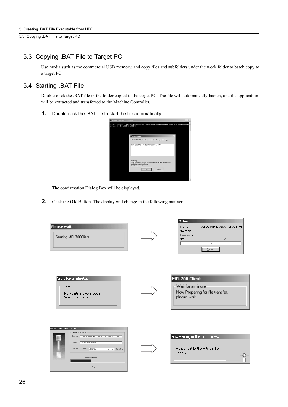 3 copying .bat file to target pc, 4 starting .bat file | Yaskawa MPLoad Maker User Manual | Page 26 / 38