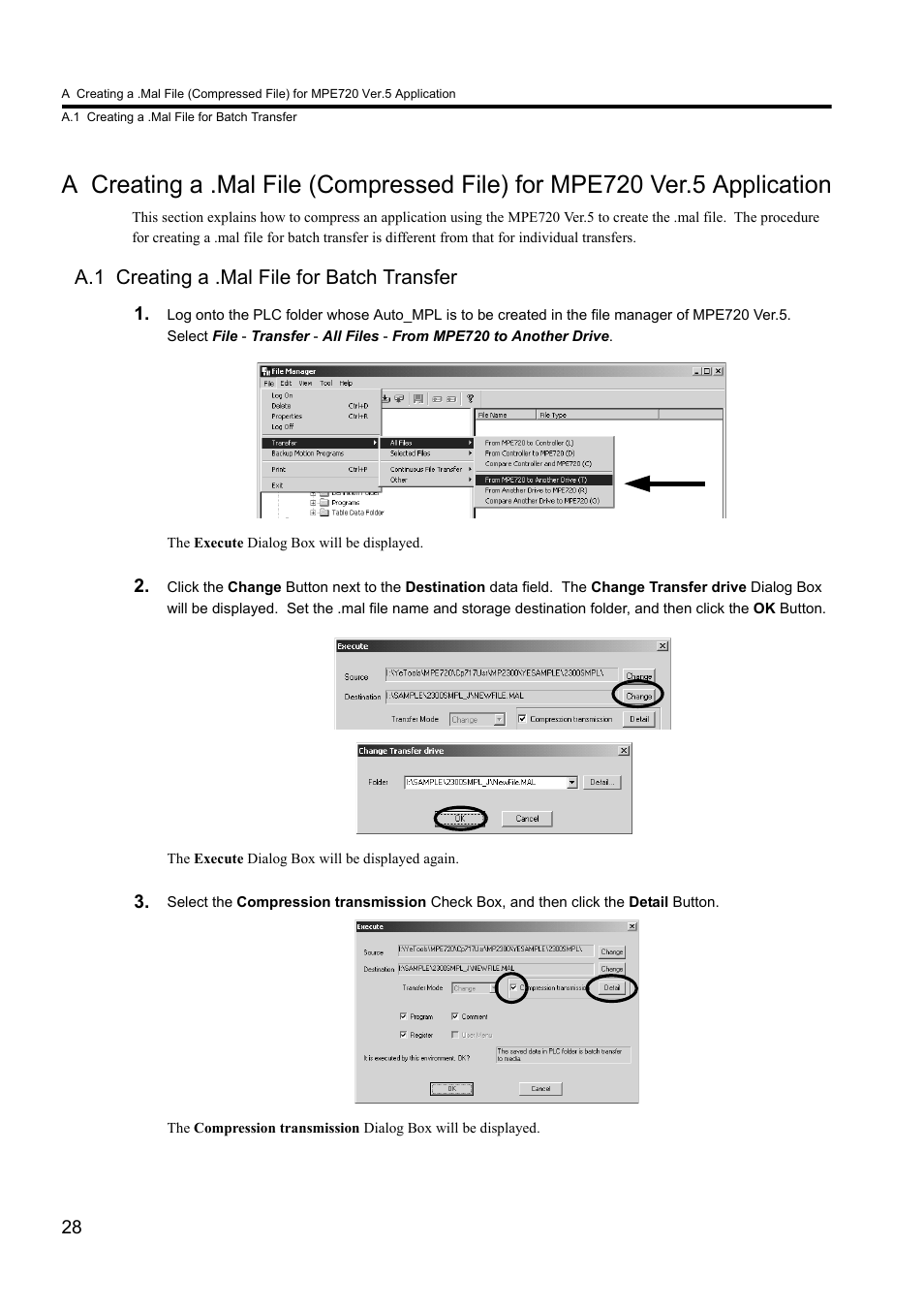 A.1 creating a .mal file for batch transfer | Yaskawa MPLoad Maker User Manual | Page 28 / 38