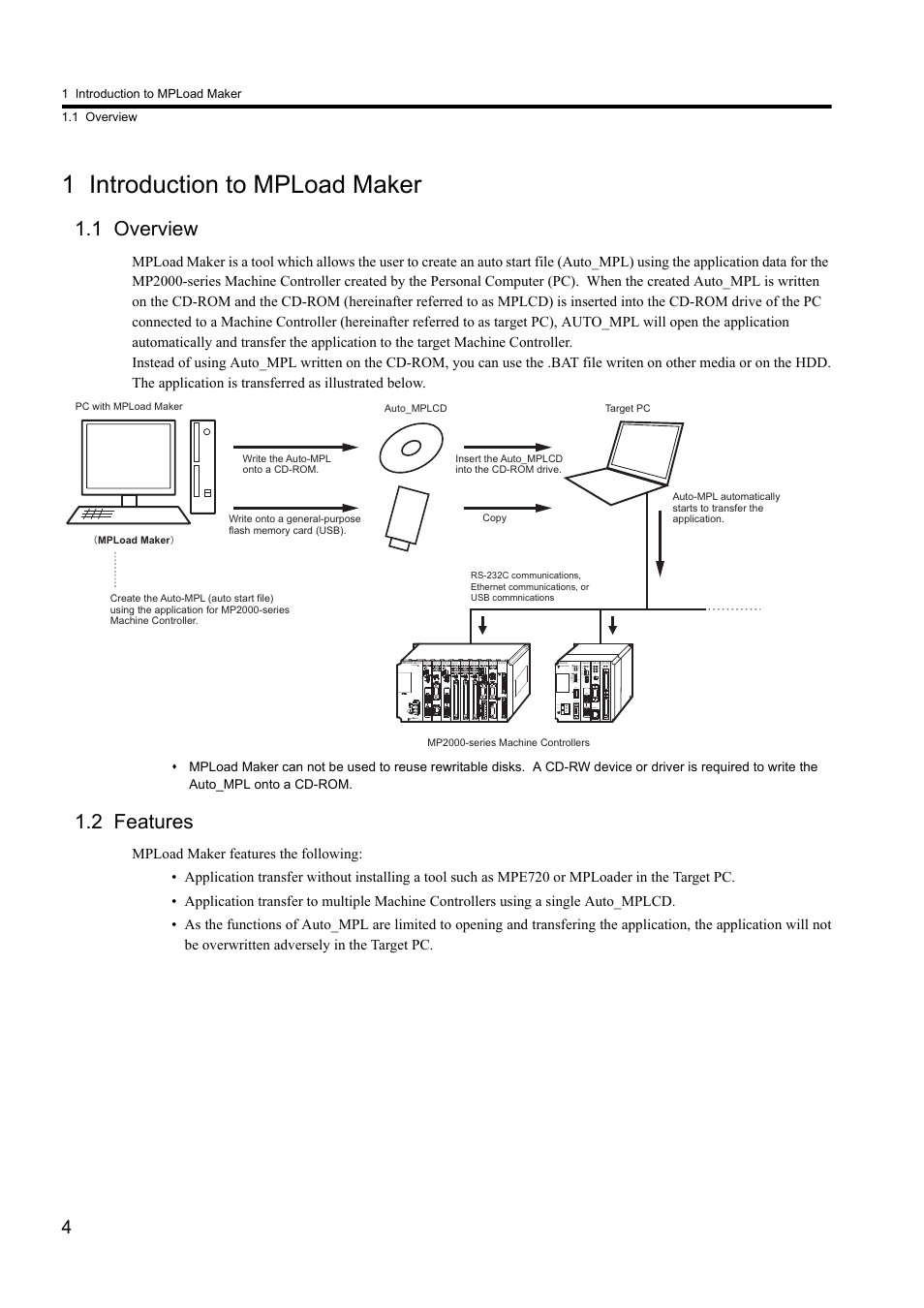 1 introduction to mpload maker, 1 overview, 2 features | Yaskawa MPLoad Maker User Manual | Page 4 / 38
