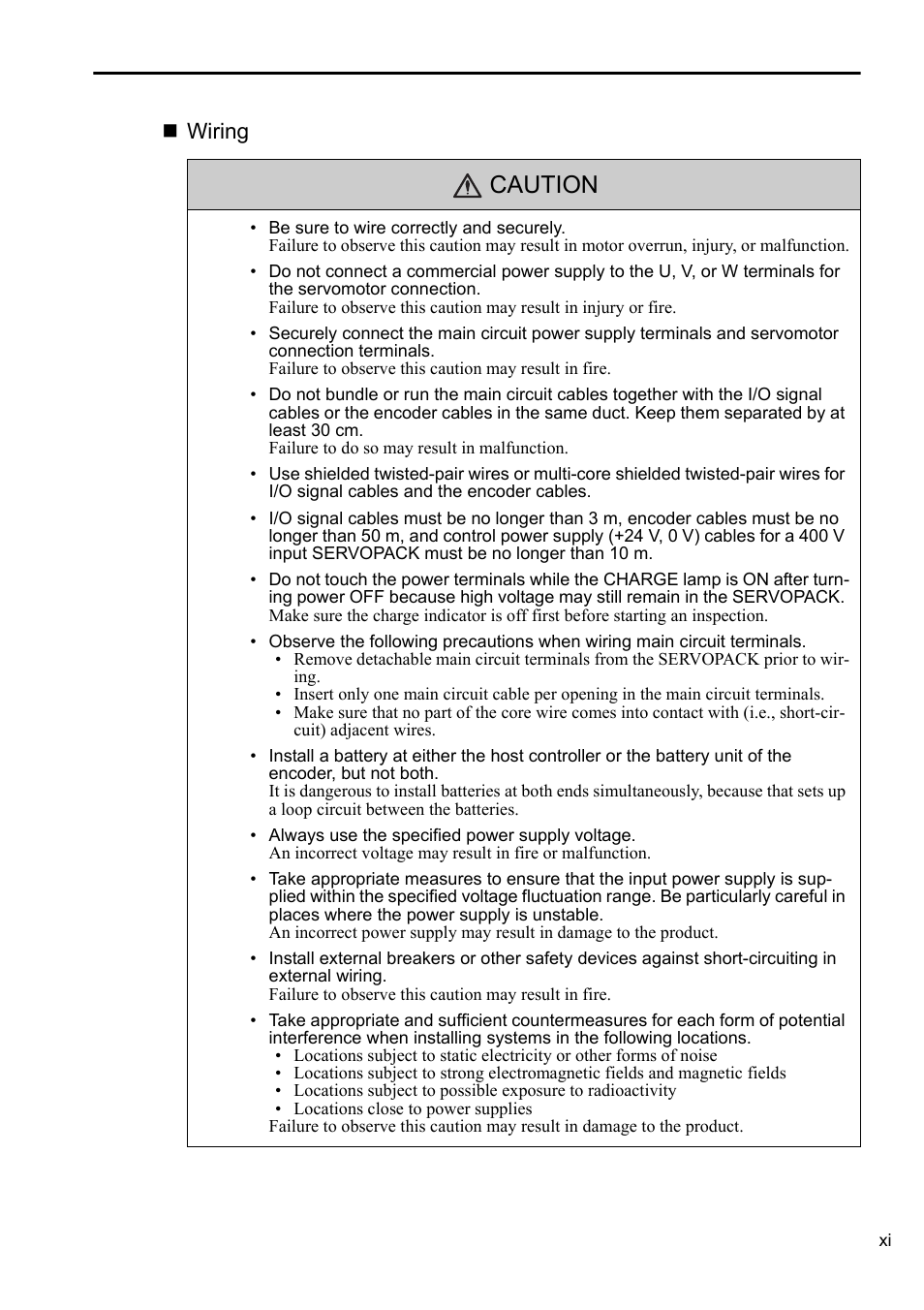 Caution, Wiring | Yaskawa Sigma-5 User Manual: Setup for Rotary Motors User Manual | Page 11 / 113
