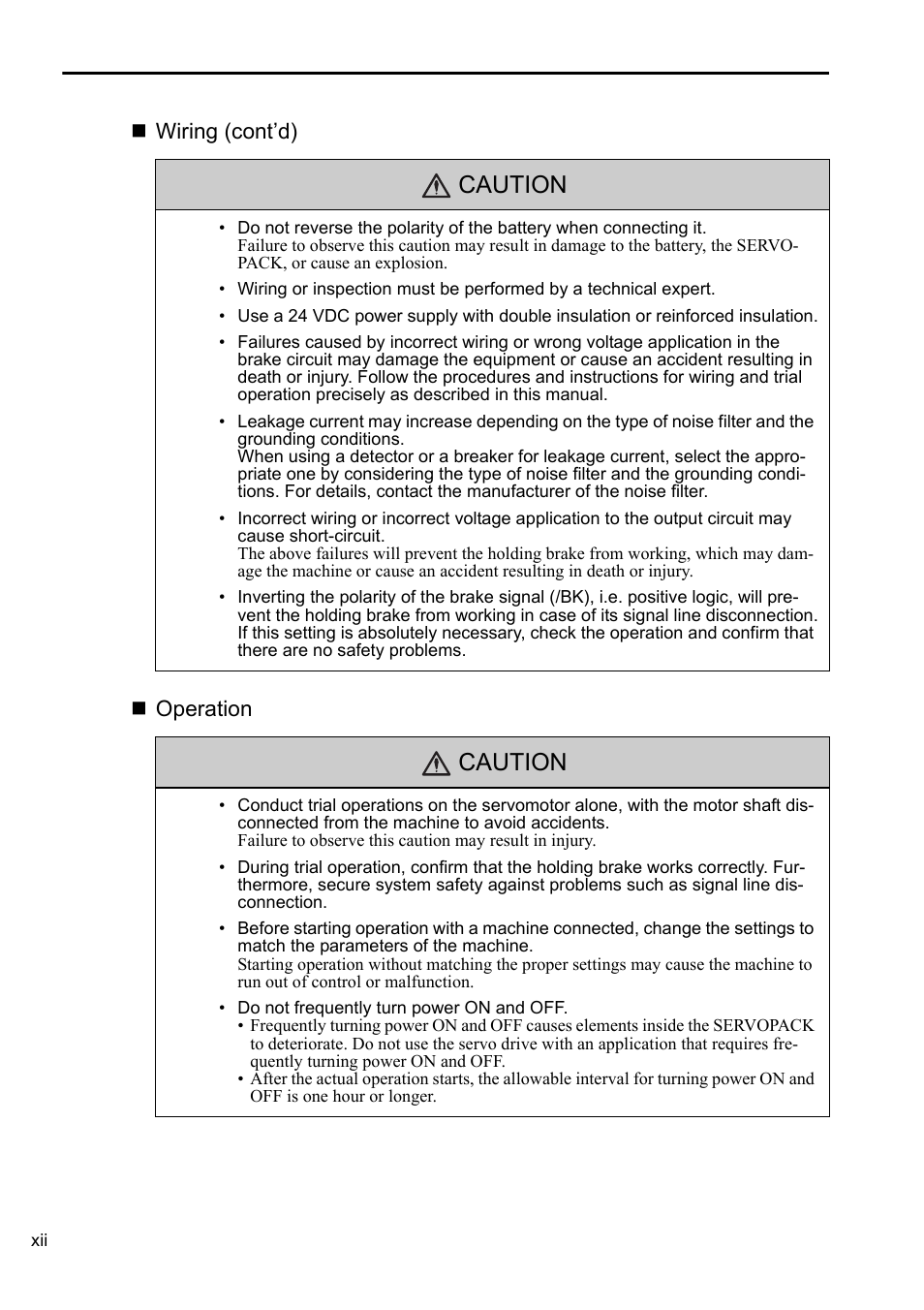 Caution | Yaskawa Sigma-5 User Manual: Setup for Rotary Motors User Manual | Page 12 / 113