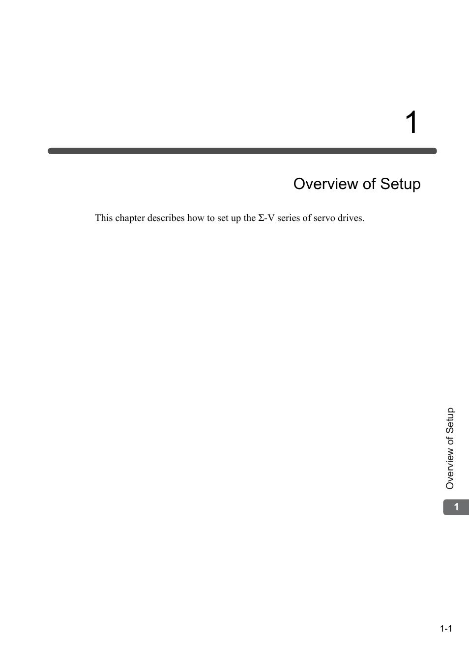 1 overview of setup, Overview of setup | Yaskawa Sigma-5 User Manual: Setup for Rotary Motors User Manual | Page 20 / 113