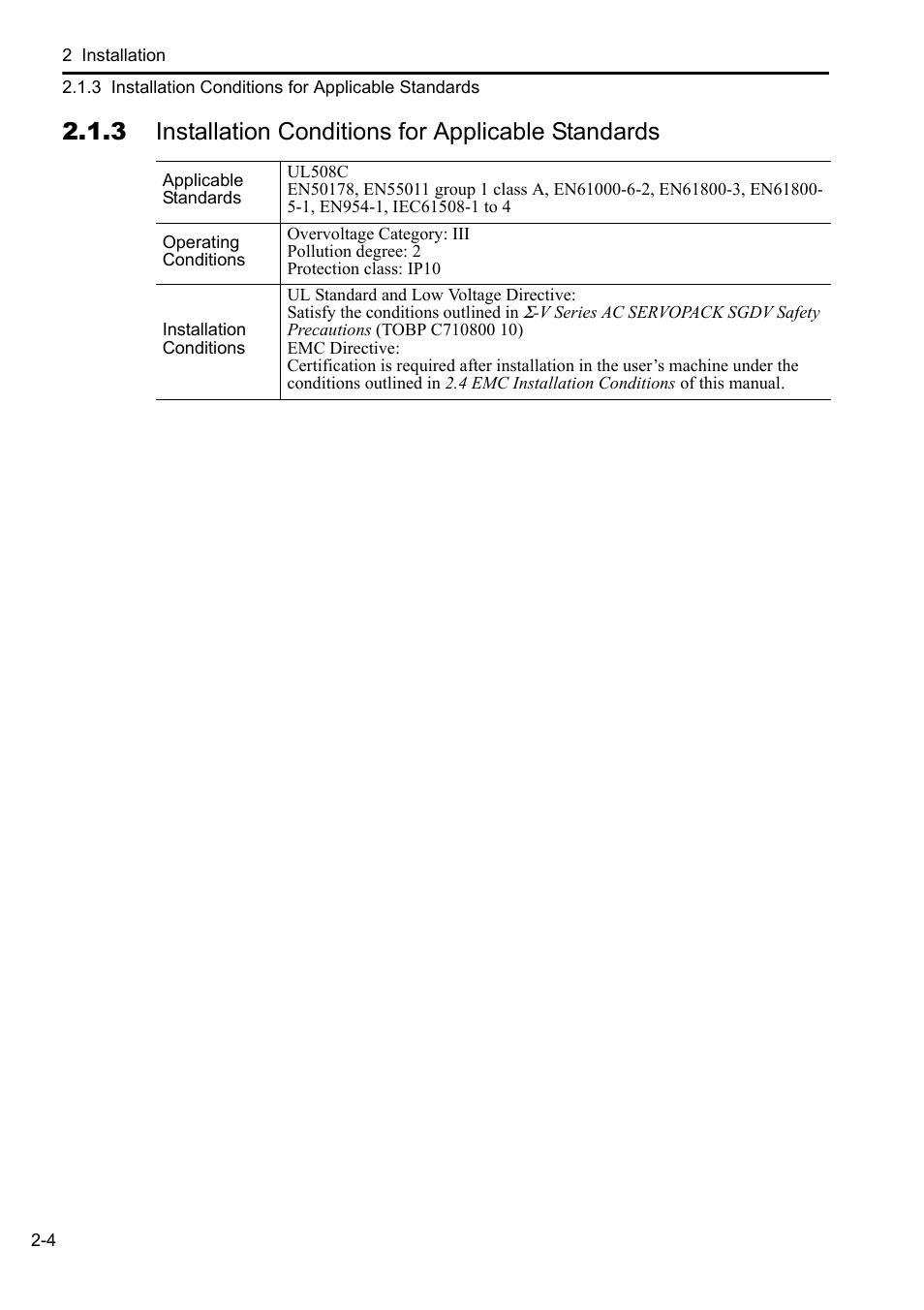 3 installation conditions for applicable standards | Yaskawa Sigma-5 User Manual: Setup for Rotary Motors User Manual | Page 25 / 113