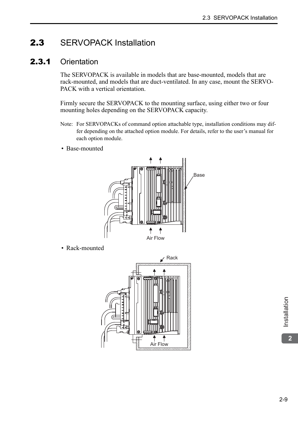 3 servopack installation, 1 orientation | Yaskawa Sigma-5 User Manual: Setup for Rotary Motors User Manual | Page 30 / 113