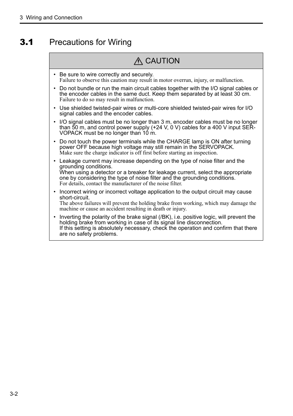 1 precautions for wiring, Caution | Yaskawa Sigma-5 User Manual: Setup for Rotary Motors User Manual | Page 60 / 113