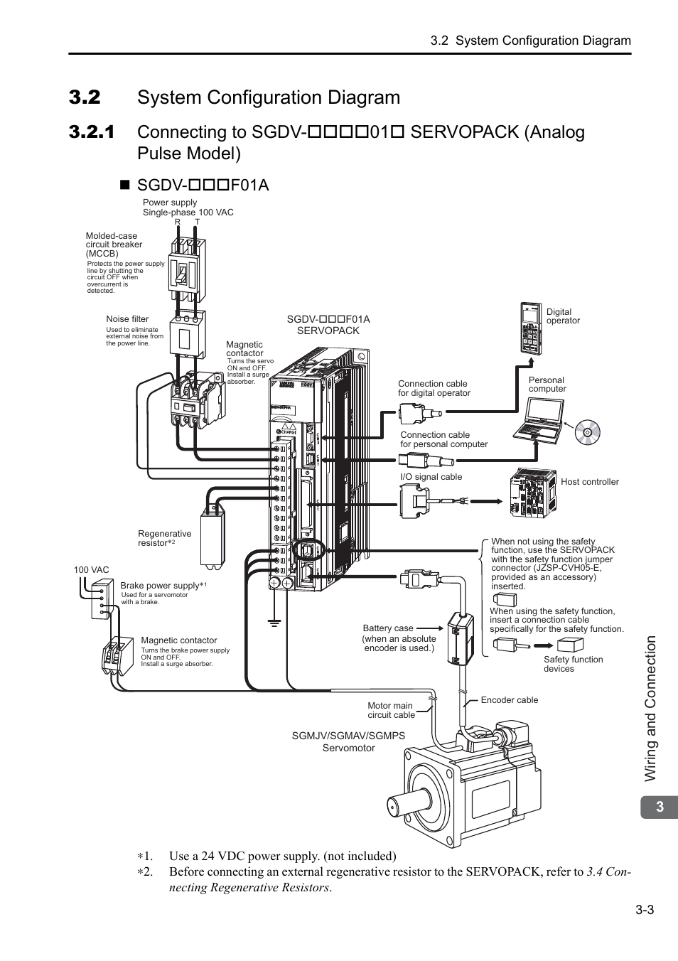 2 system configuration diagram, Sgdv-f01a, 3wiring and connection | 2 system configuration diagram 3-3 | Yaskawa Sigma-5 User Manual: Setup for Rotary Motors User Manual | Page 61 / 113
