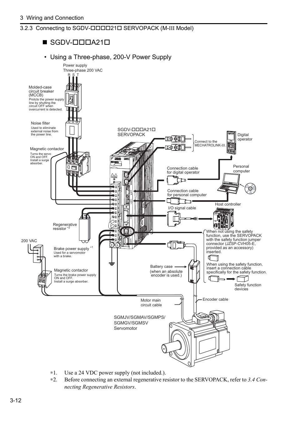 Sgdv-a21, Using a three-phase, 200-v power supply | Yaskawa Sigma-5 User Manual: Setup for Rotary Motors User Manual | Page 70 / 113