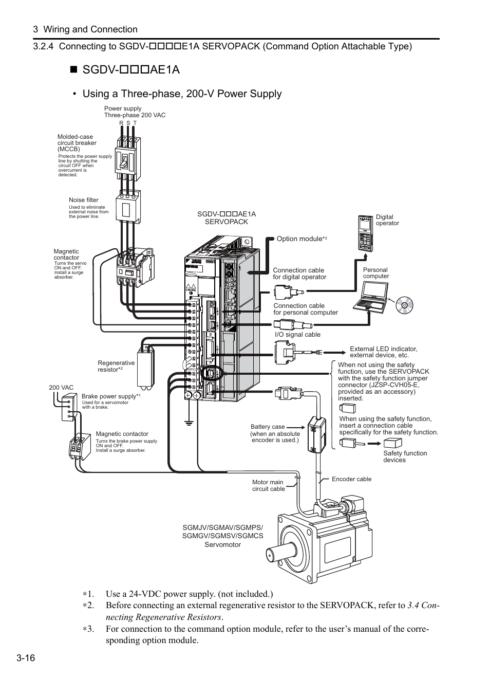 Sgdv-ae1a, Using a three-phase, 200-v power supply | Yaskawa Sigma-5 User Manual: Setup for Rotary Motors User Manual | Page 74 / 113