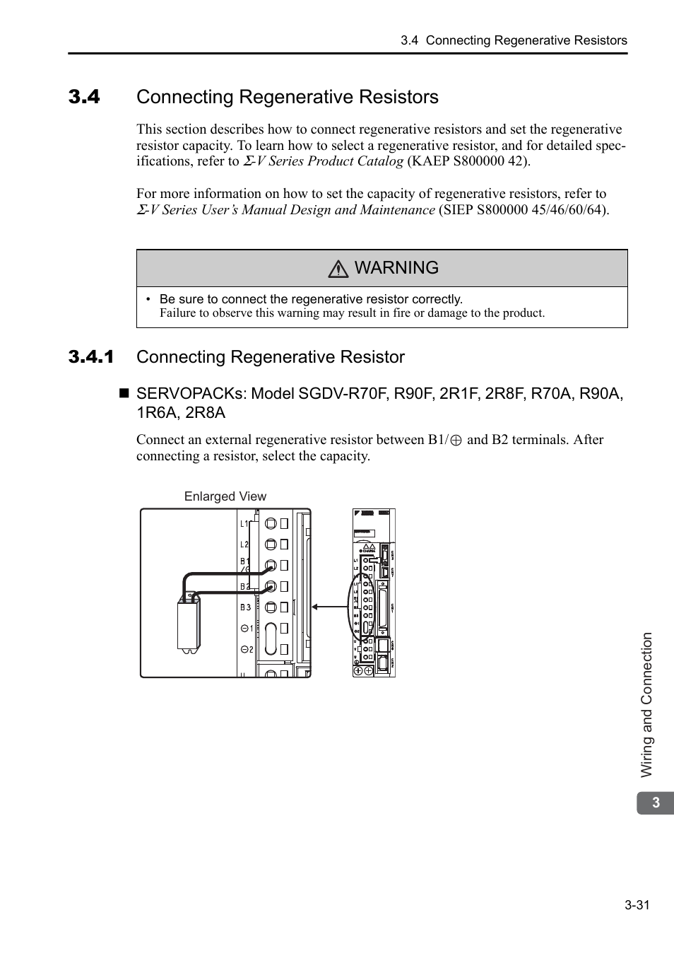 4 connecting regenerative resistors, 1 connecting regenerative resistor | Yaskawa Sigma-5 User Manual: Setup for Rotary Motors User Manual | Page 89 / 113